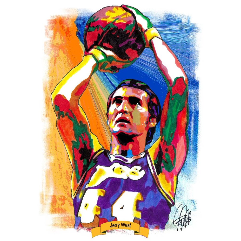 Jerry West Los Angeles Lakers Basketball Poster Print Wall Art 18x24